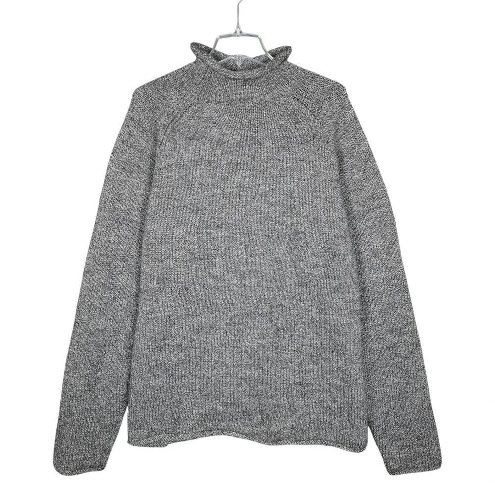 VTG J Crew Roll Neck Sweater Mens XL Gray 100% Wool Chunky Knit Raglan Pullover